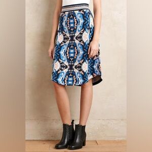 Moth Antica Sweater Skirt Women’s Small Blue Knit  Boho Curved Hem